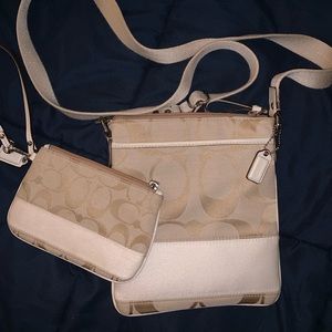 Coach Beige Signature Canvas Crossbody Set